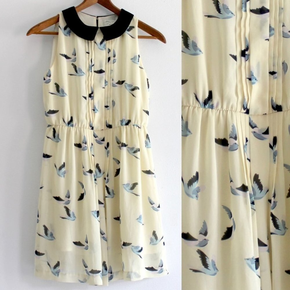 Pink Martini | Cute Yellow  Mini Dress Bird Print Size XS